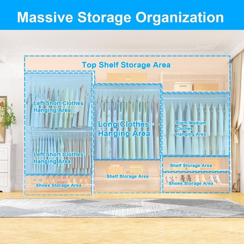 E13C Max Heavy Duty Closet Organizer System, Freestanding Clothing Racks for Hanging Clothes, Adjustable Garment Rack