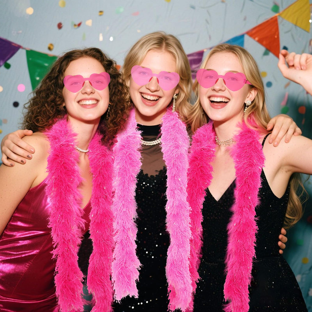 5 Ft 14Pcs Feather Boas and 14Pcs Heart Sunglasses Set Artificial Fluffy Boas for Party Bulk Women Bachelorette Party