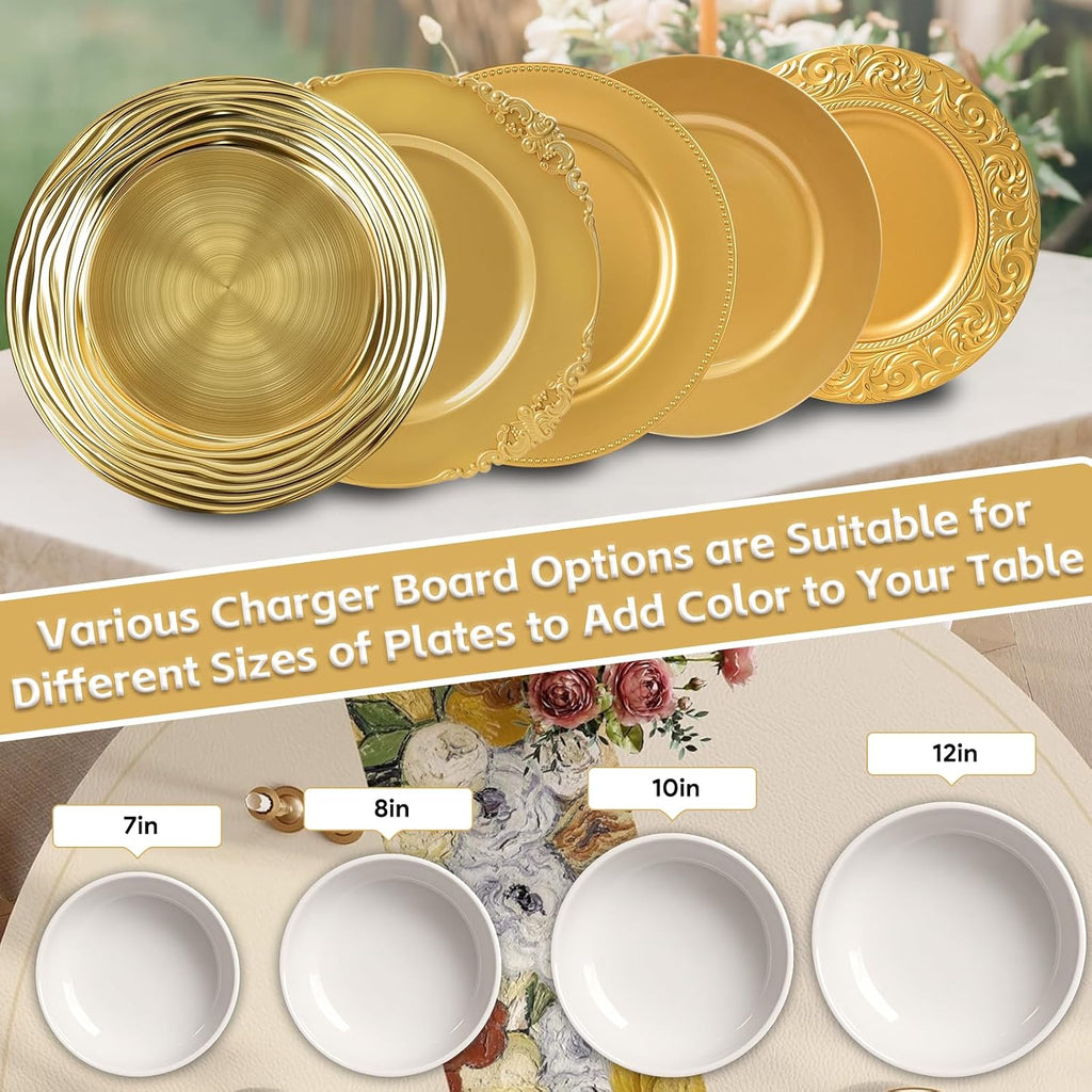 Inch Charger Plates Bulk,Premium Round Gold Chargers for Dinner Plates, Plastic Dinner Gold Chargers - Set of 100