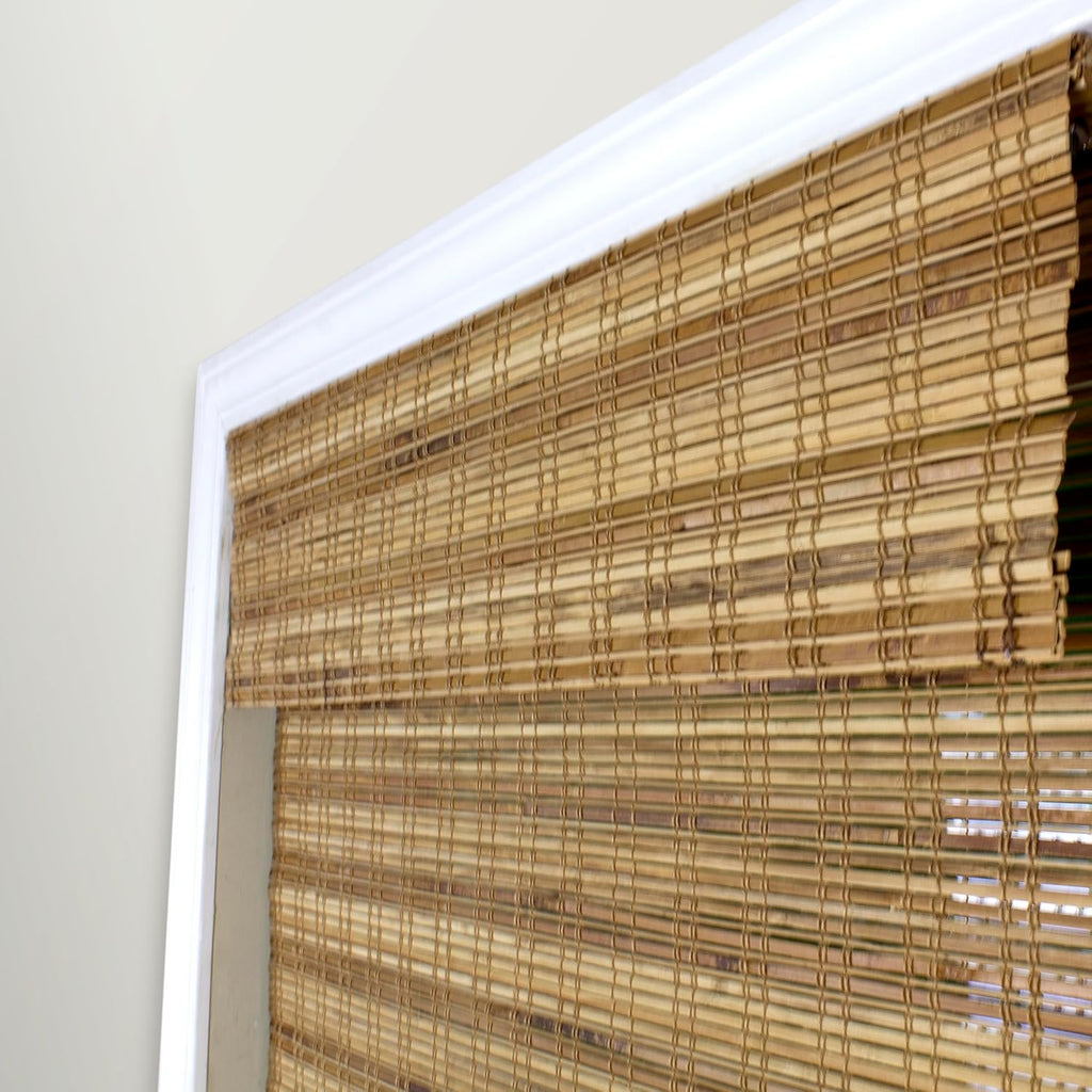 Sheer Bamboo Roman Shades with Valance - Tuscan, 34" W x 60" H - Light Filtering Cordless Blinds for Interior Windows