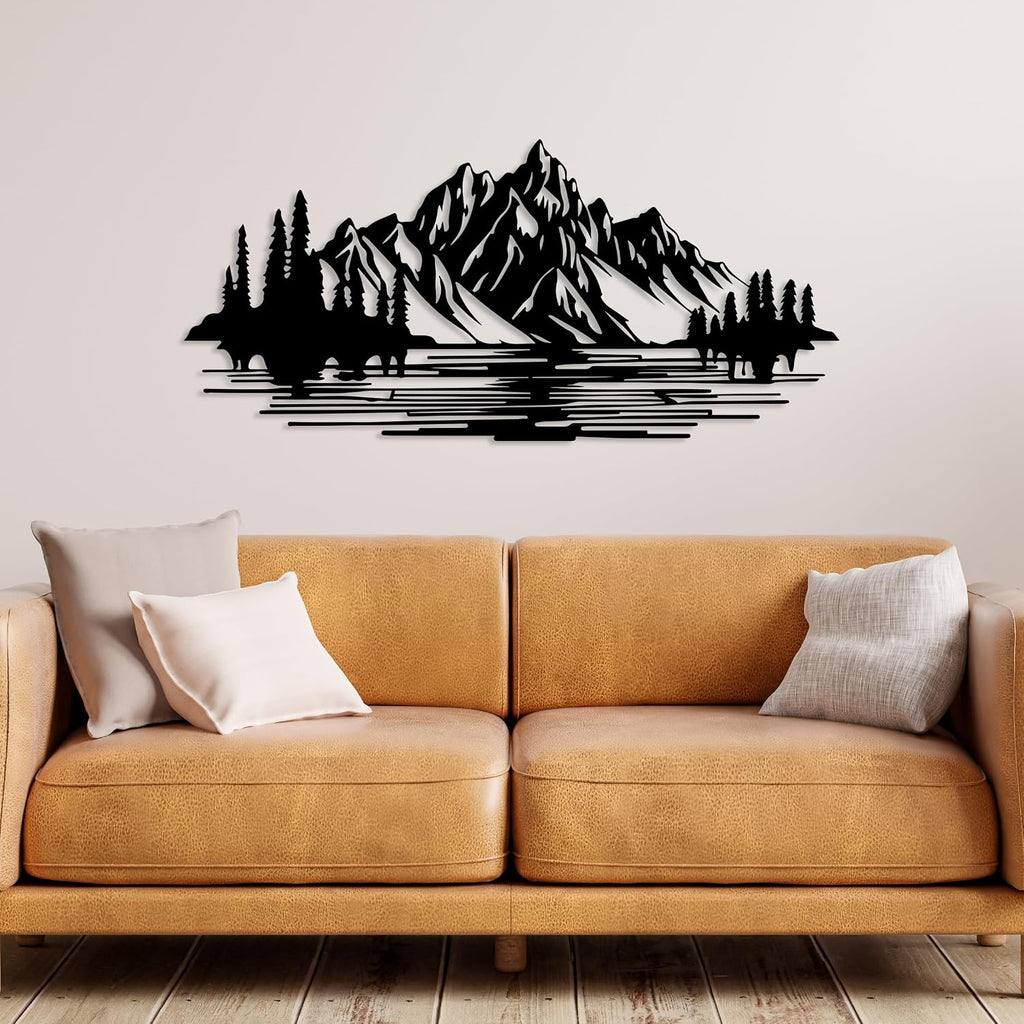 Mountain Forest Metal Wall Decor, Nature and Trees Wall Art, Metal Outdoor Wildlife Lover Gift, Farmhouse Yard Wall