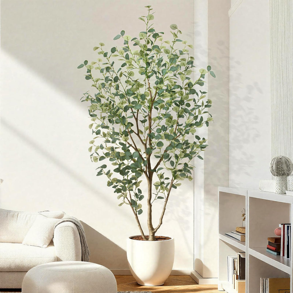 7FT Artificial Eucalyptus Tree Indoor, Faux Eucalyptus Tree with 901 Silk Leaves, Tall Fake Tree - Artificial Tree
