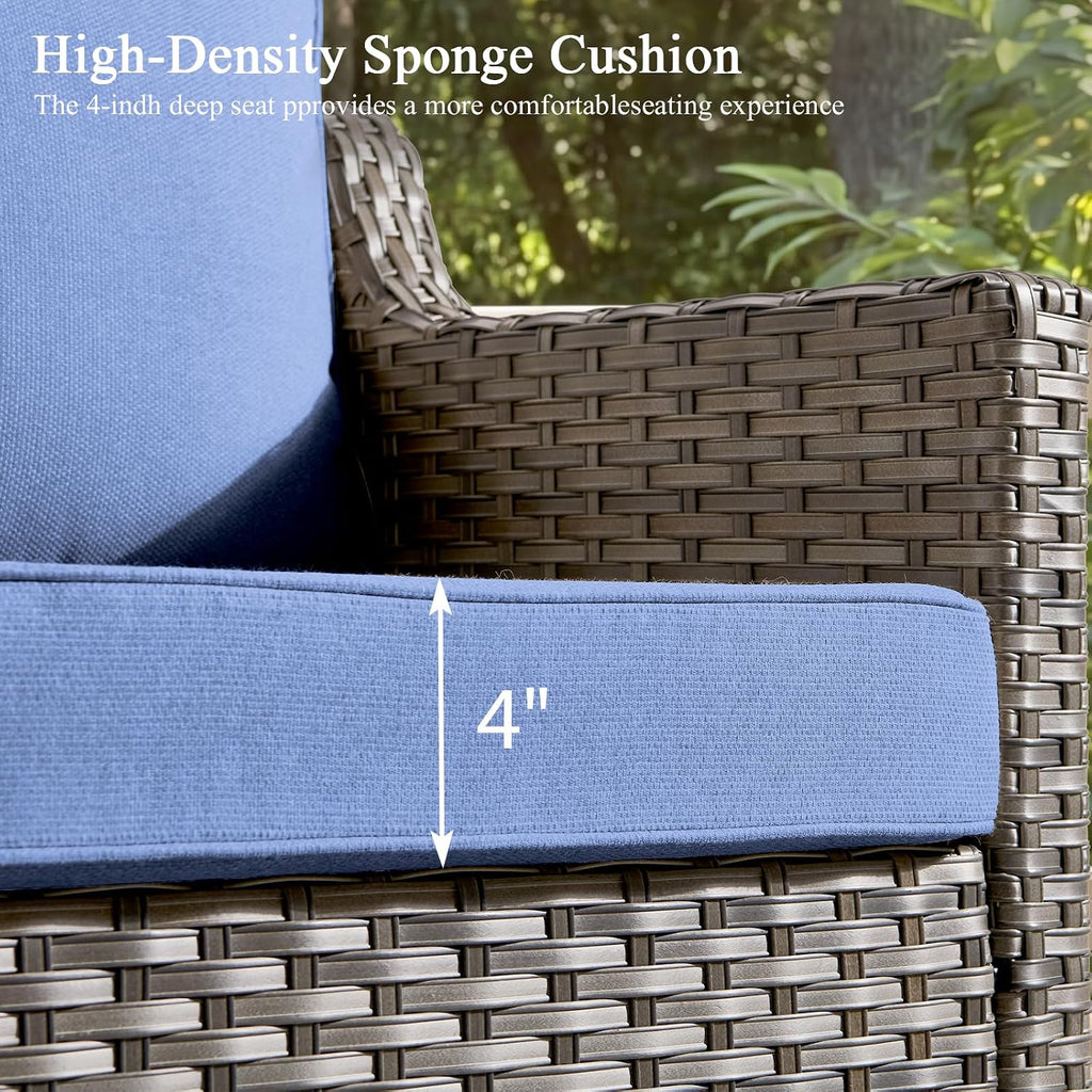 Luxury Patio Furniture Sofa Set - 8 Pieces All Weather Wicker Outdoor Couch and High Back Swivel Rocker Patio Chairs