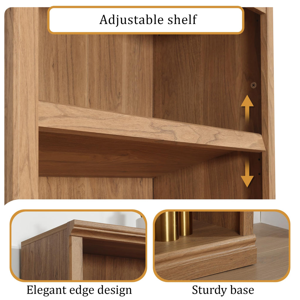 3-Shelf Bookcase Wooden Bookshelves 33in Wide Floor Standing Display Storage Shelves Oak Bookcase, Bed Room