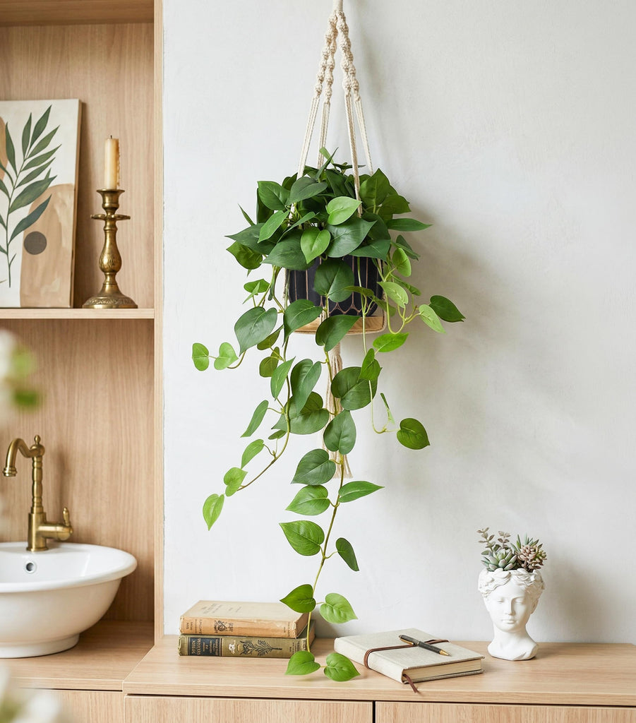 Fake Plants 2 Pcs Faux Pothos Plants Potted Indoor Artificial Hanging Plants Realistic Fake Greenery Table Desk