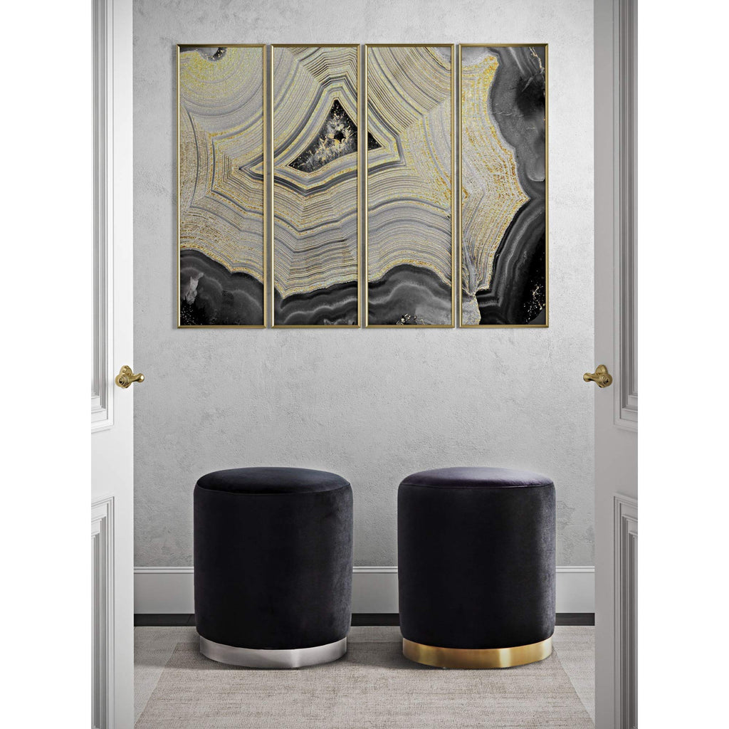 Opal Black Velvet Ottoman -Gold Base