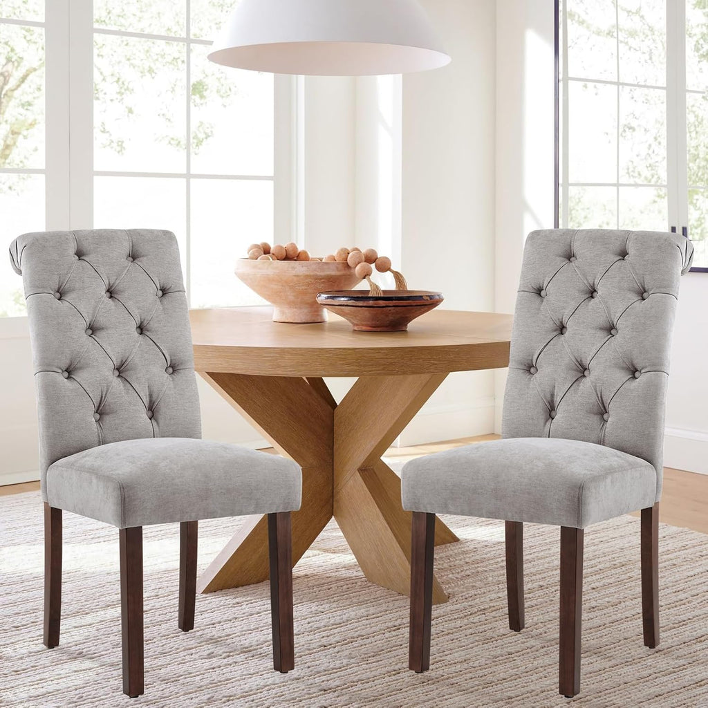 Button Tufted Dining Chairs Set of 2, Parsons Upholstered Fabric Dining Room Chairs Kitchen Chairs with Wood Legs and