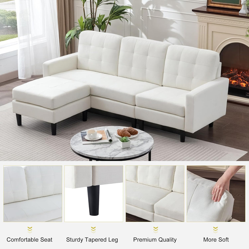 Convertible Sectional Sofa, Modern Linen Fabric L-Shaped Couch with Reversible Chaise for Living