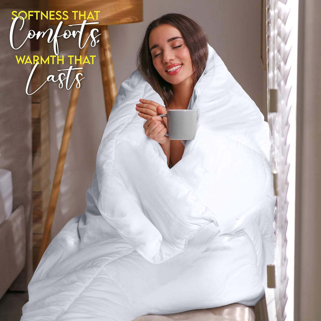 Comforter Duvet Insert, Quilted Comforter with Corner Tabs, Box Stitched Down Alternative Comforters Queen (White)