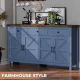 63" Sideboard Buffet Cabinet with Storage, Coffee Bar with 3 Drawers and 4 Barn Doors