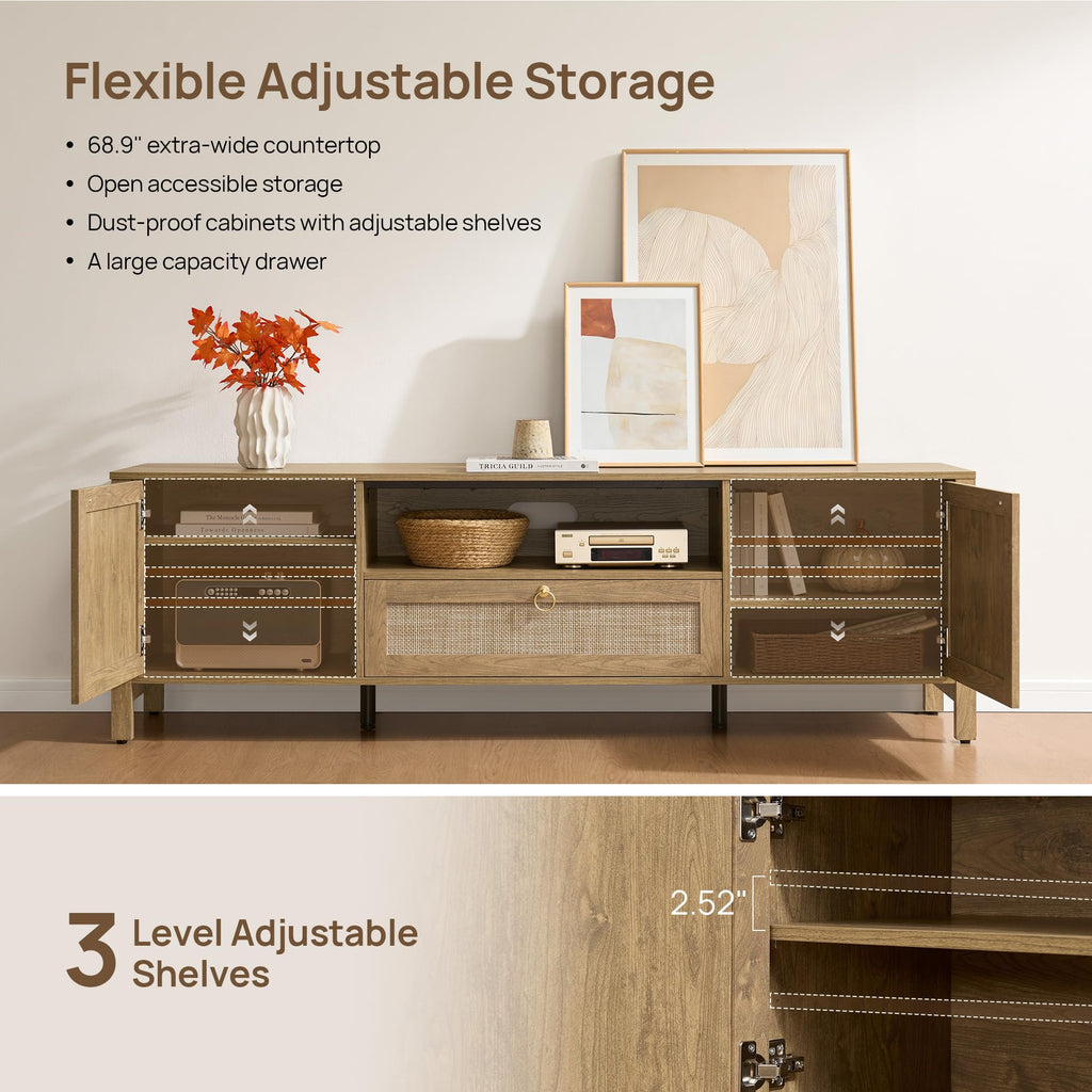 69" Rattan TV Stand with Storage