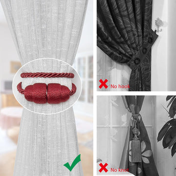 Strong Magnetic Curtain Tiebacks Handmade Weave Side Rope Curtain Holdbacks Unique & Elegant Decorative - 2 Pack