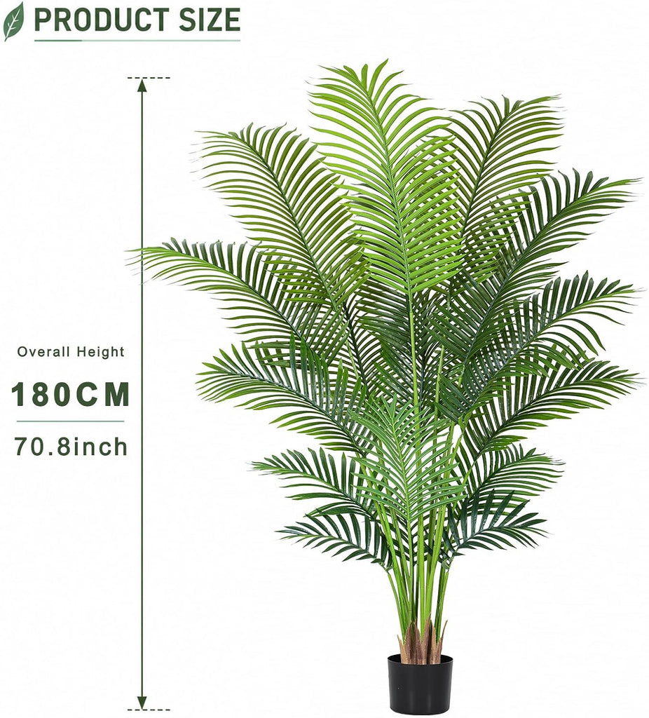 Artificial Palm Tree 6.2ft Tall Fake Palm Tree Indoor Decor with 18 leaves and Real Bark Design Faux Tropical Areca