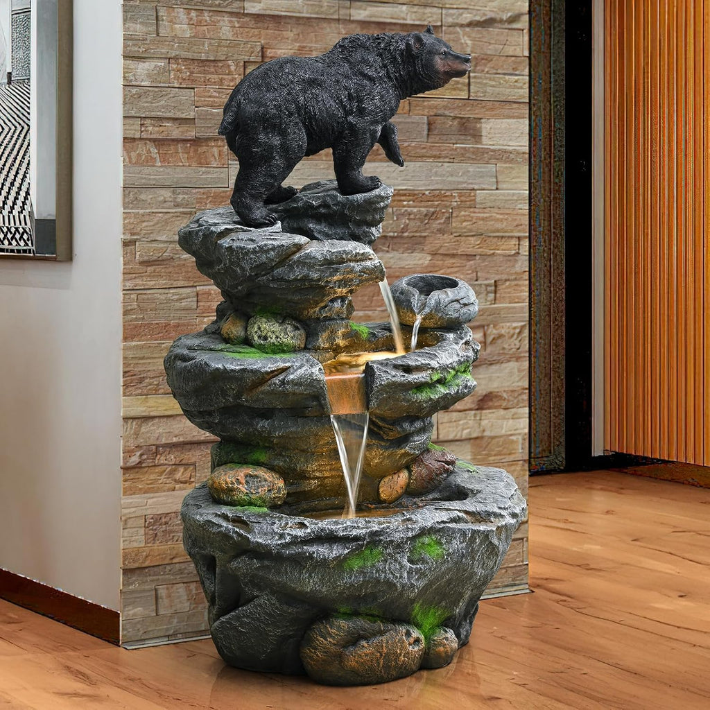 44" Outdoor Fountains and Waterfalls LED - Patio Water Fountains Outdoor for Outdoor Gardens Backyards Lawns Balconies