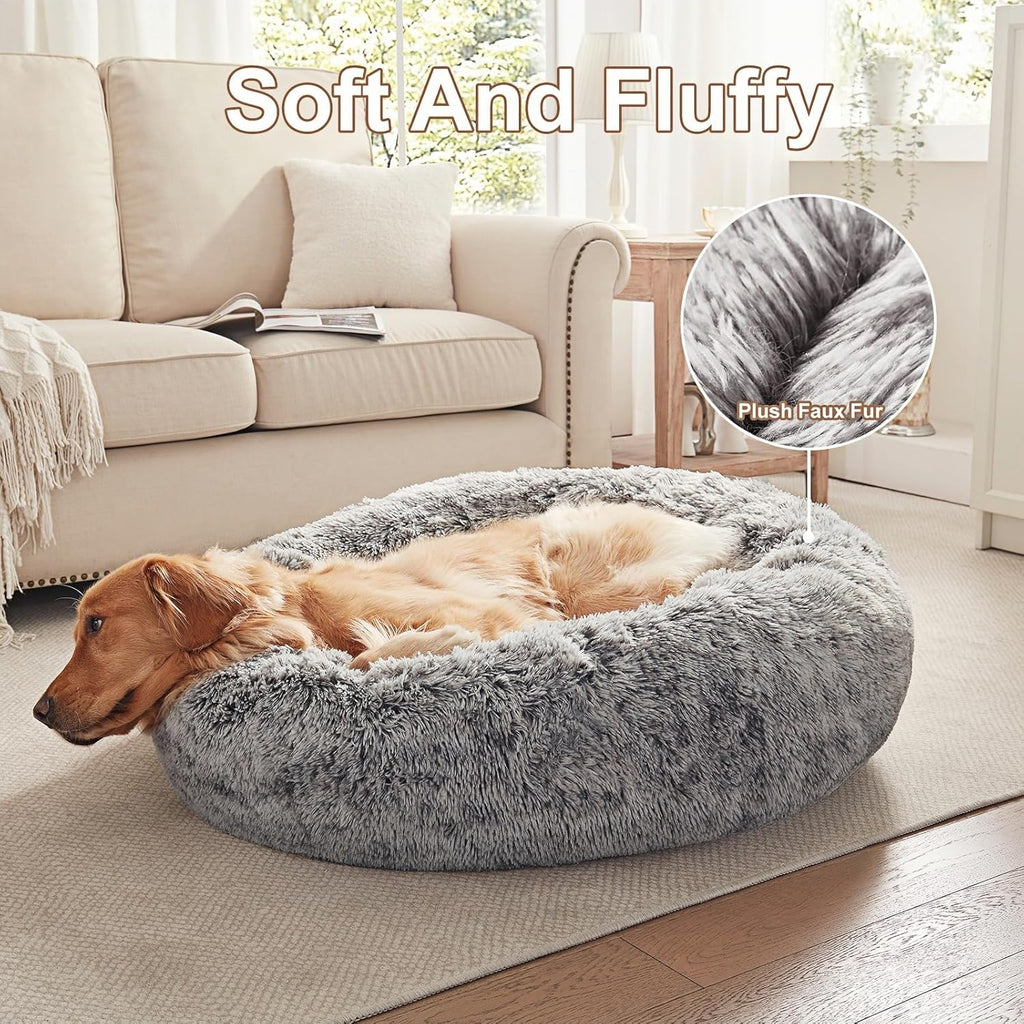 36 inches Donut Dog Bed for Large Dogs - Calming Fluffy Round Pet Bed with Removable & Washable Cover,Fits up to 80
