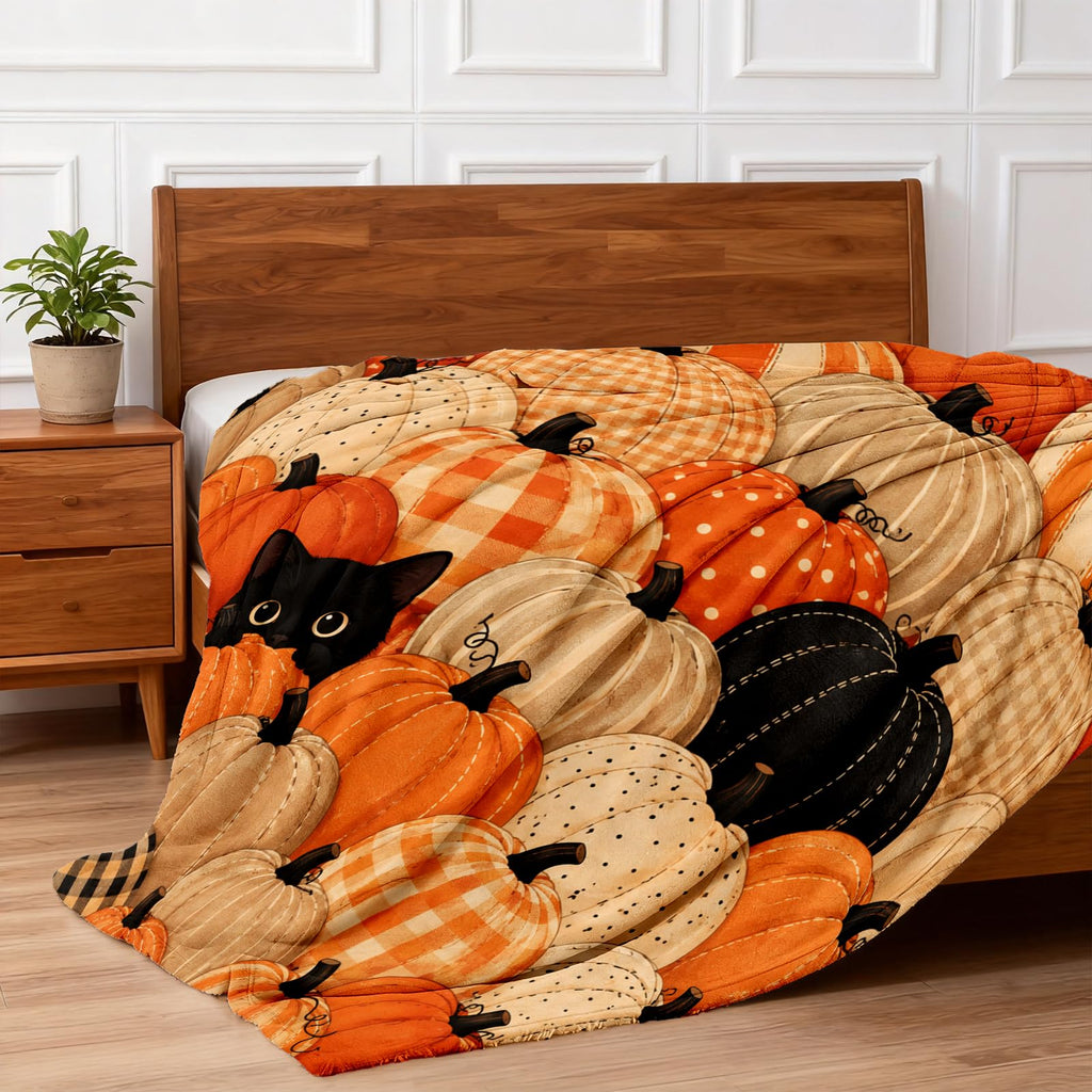 Cozy Fall Blankets and Throws, Pumpkin Blanket for Couch, Autumn Throw Blanket 40" x 60"