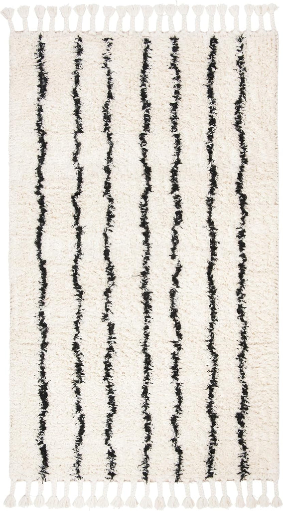 Casablanca Collection Area Rug, Black & Ivory, Handmade Moroccan Boho Tassel Wool, 1.4-inch Thick Ideal for