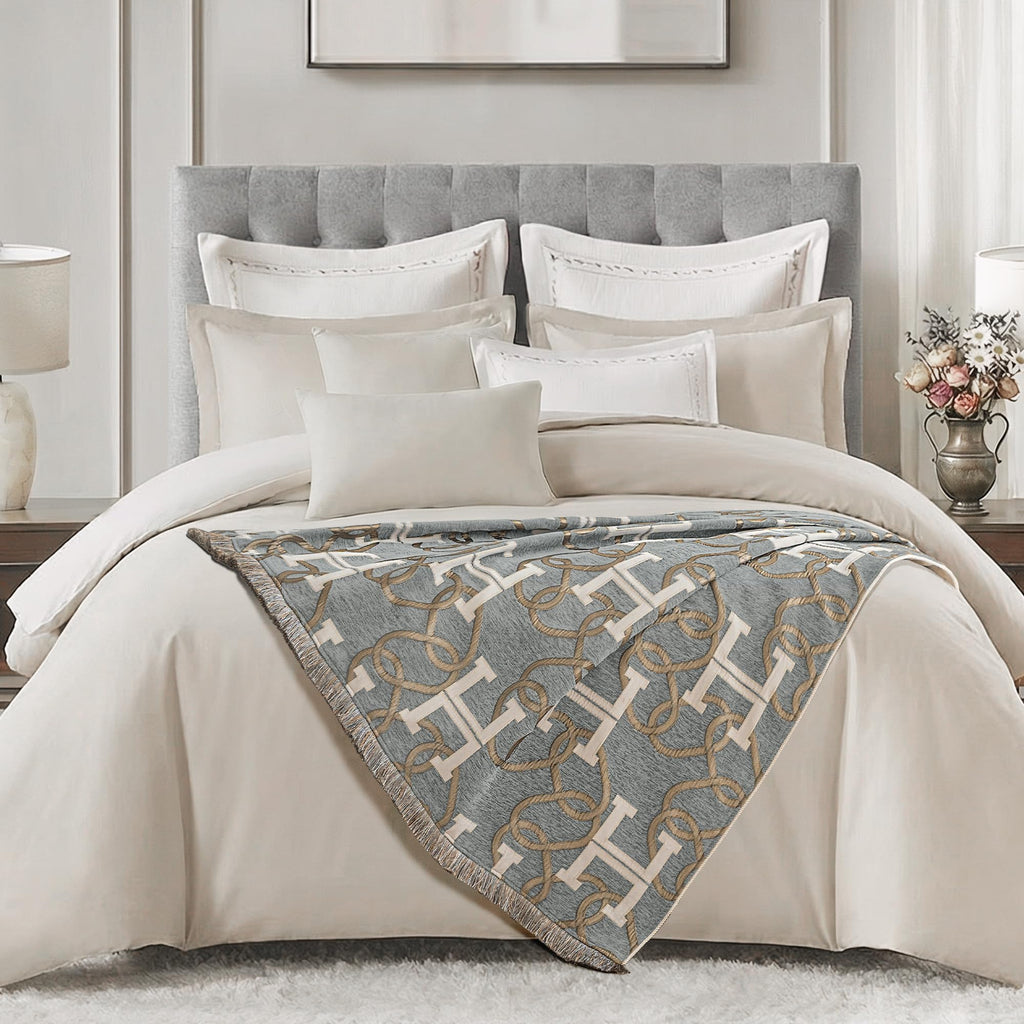 Jacquard Letter H Throw Blanket for Couch, 52"x72", Gray