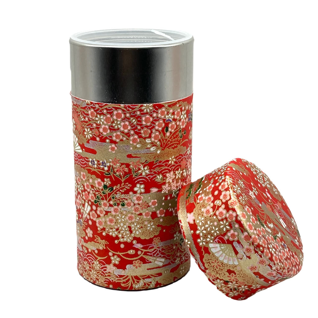 Japanese Tea Canister Tin Hyakkaryoran(Many Flowers Blooming in Profusion) /Double Lid/Japanese YUZEN Washi Paper