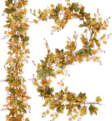 Fall Maple Leaf Garland Clearance - 6.5ft/Piece Artificial Fall Foliage Garland Autumn Decoration Wedding - Set of 2