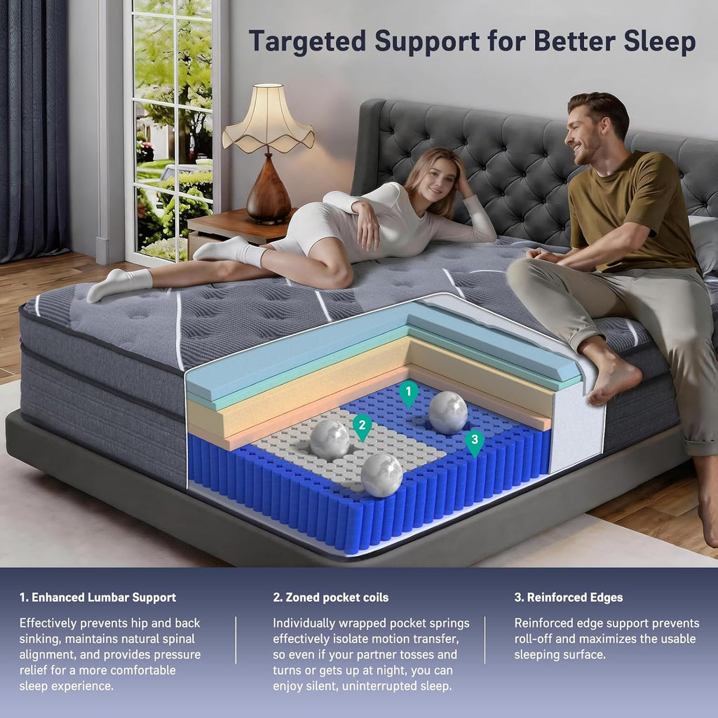 Full Mattress 12 Inch, Luxury Hotel-Level Cooling Hybrid Mattress in a Box | Upgraded Cooling Gel Memory Foam &
