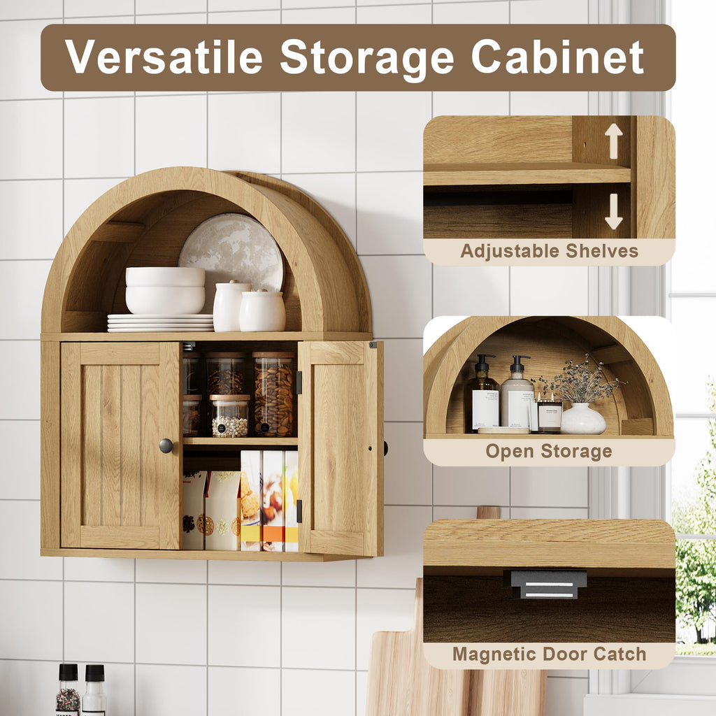 Arched Wall Cabinet, Double Door Medicine Cabinet with Shelf