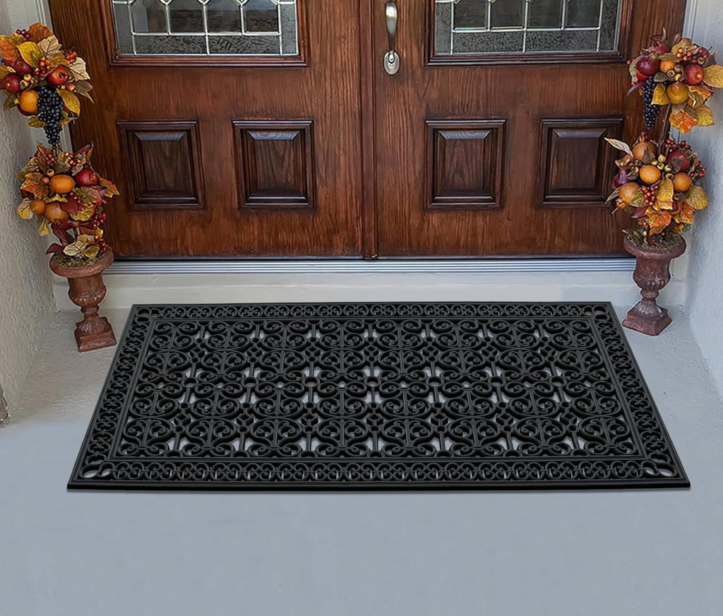 34-LB Heavy Duty Rubber Doormat 36"×72" - Won't Blow Away | Outside Front Door Mat, Mud Dirt Scraper, Non-Slip