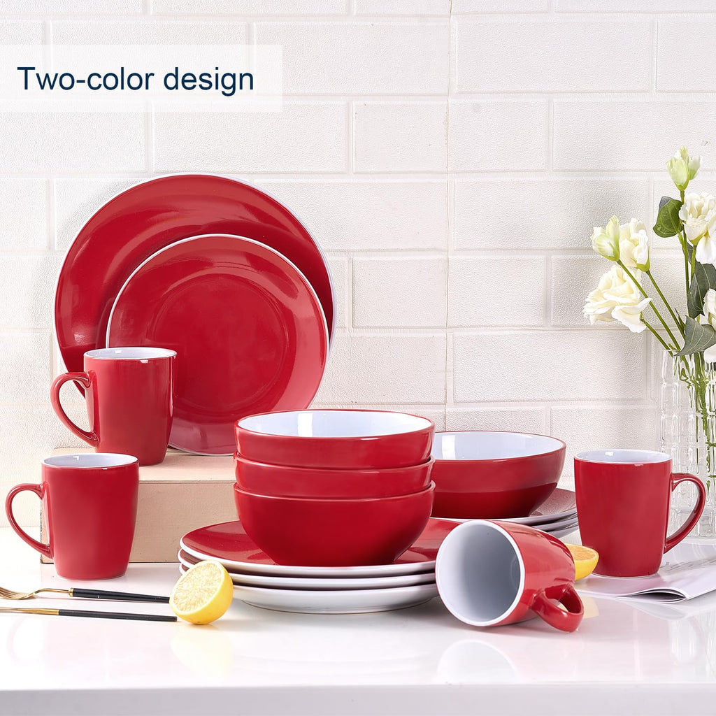 16 Piece Round Kitchen Dinnerware Sets, Plates and Bowls, Dinner Plates, Cereal Bowls, Stoneware Dinnerware, Blue and