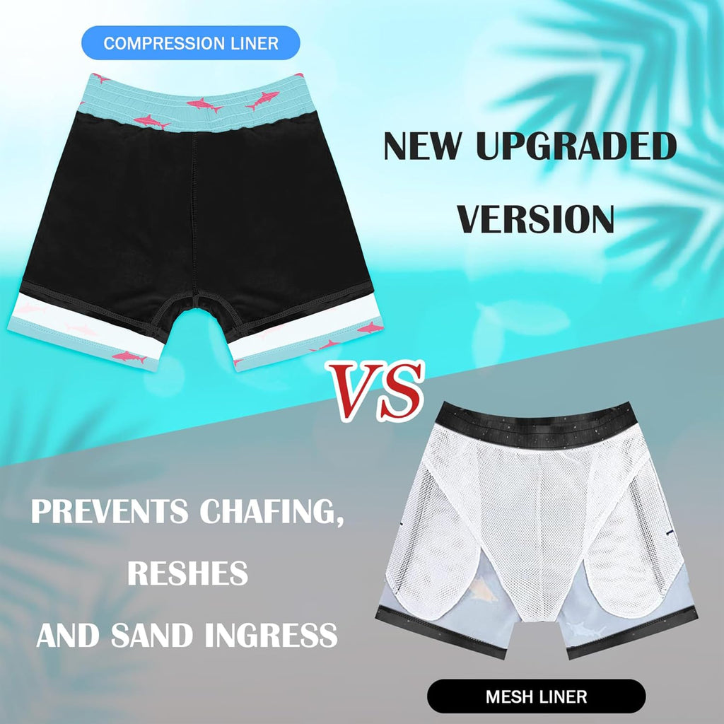 Boys Swim Trunks with Compression Liner Boys Stretch Swim Shorts Quick Dry 2 in 1 Beach Shorts