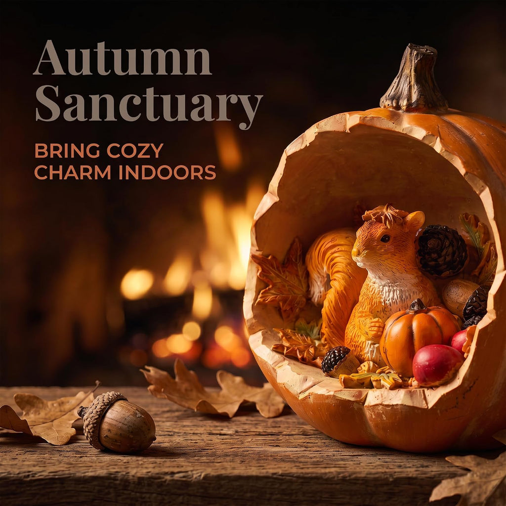 Fall Decor Squirrel Figurine in Pumpkin, Autumn Harvest Resin