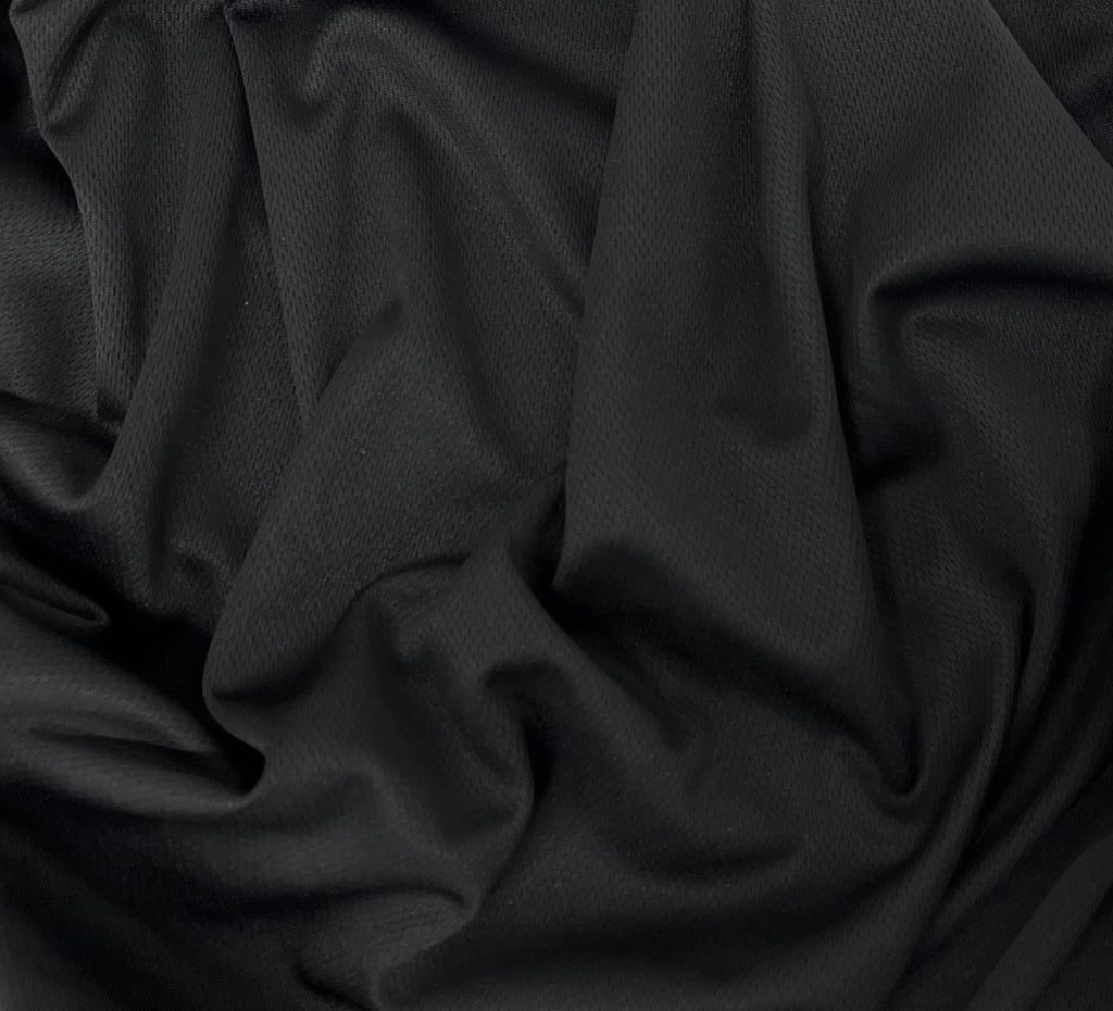 Birdseye/Mock Mesh/Flat Back/Eyelet Mesh/Pique Sports Athletic Knit Fabric 100% Polyester by The Yard (Black, 60 Yard