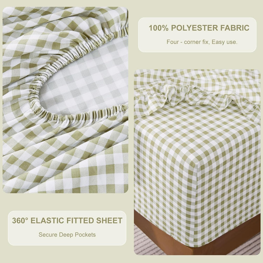 Queen Sheet Set, Lightweight Super Soft Brushed Microfiber Plaid Bed Sheets with 16" Deep Pocket, 4 Piece