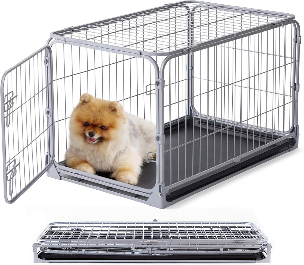 Collapsible Dog Crate for Small Dogs - 30 inch Escape Proof Metal Dog Kennel with Double Door
