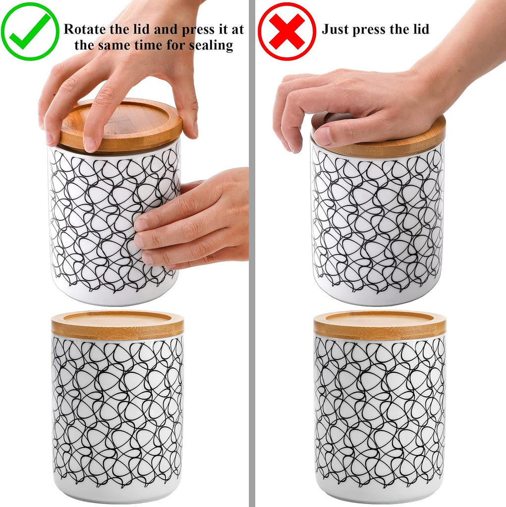 Ceramic Kitchen Canisters, 24oz Airtight Food Storage Jars with Bamboo Lids, Round Coffee Tea Sugar - Set of 3