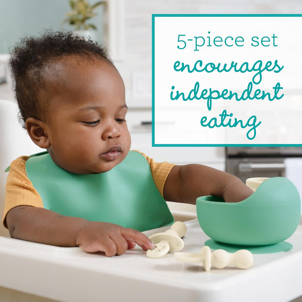 Baby Led Weaning Kit, Piece Essentials Set - Includes Silicone Bib, Suction Bowl, Training Cup & Spoons, BPA-Free &