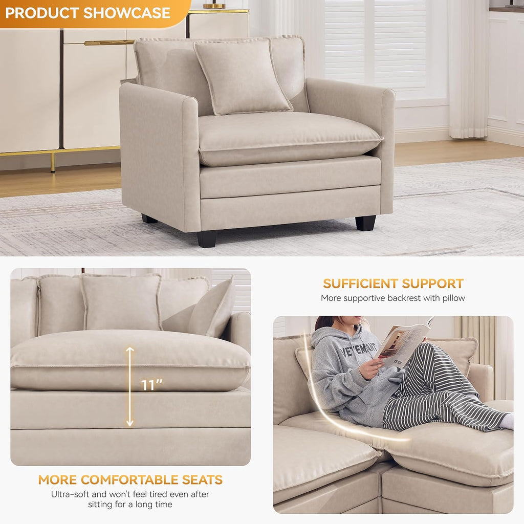 41'' Modern Leather Oversized Chair, Upholstered Accent Living Room Chair with Extra Thicked Deep Seat, Single Lounge