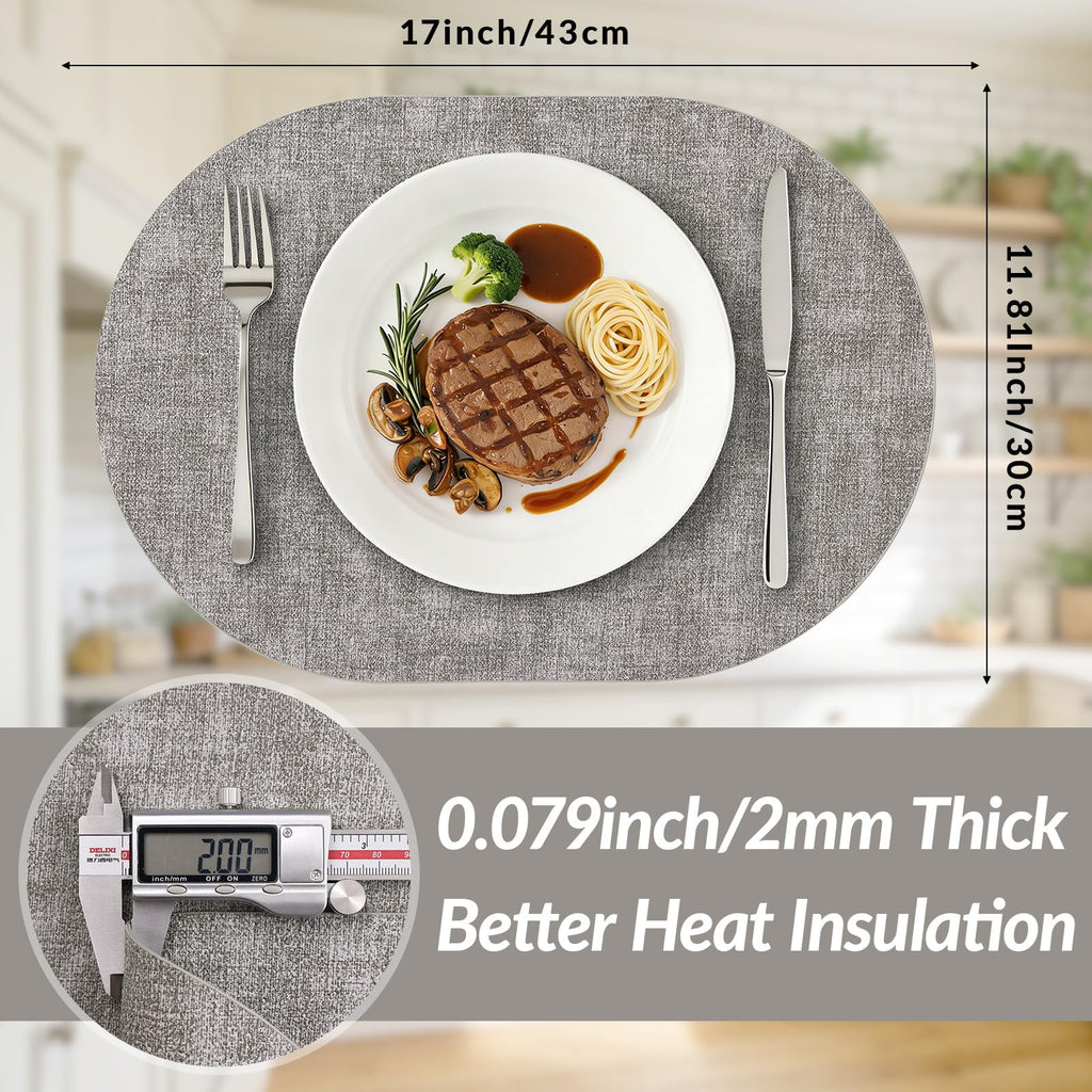 Heat Resistant Oval Placemats Set of 4, Light Grey