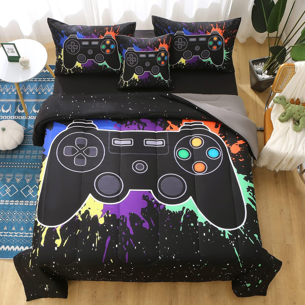 Twin Gamer Comforter Sets for Boys&Girls,6 Piece Bed in A Bag 3D Video Game Bedding -All Season Microfiber Gamer
