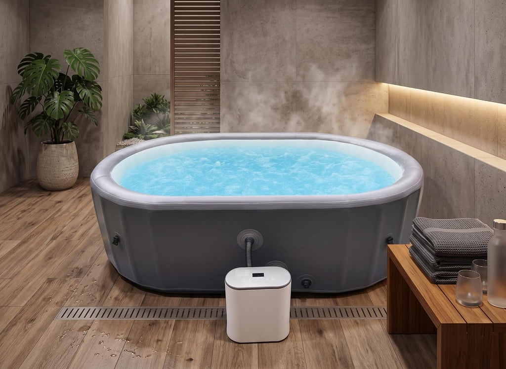 Inflatable Oval Hot Tub, 2 Person Spa with 180 Bubble Jets, Heater, Filter, Cover, 100.4" x 88" x 28"