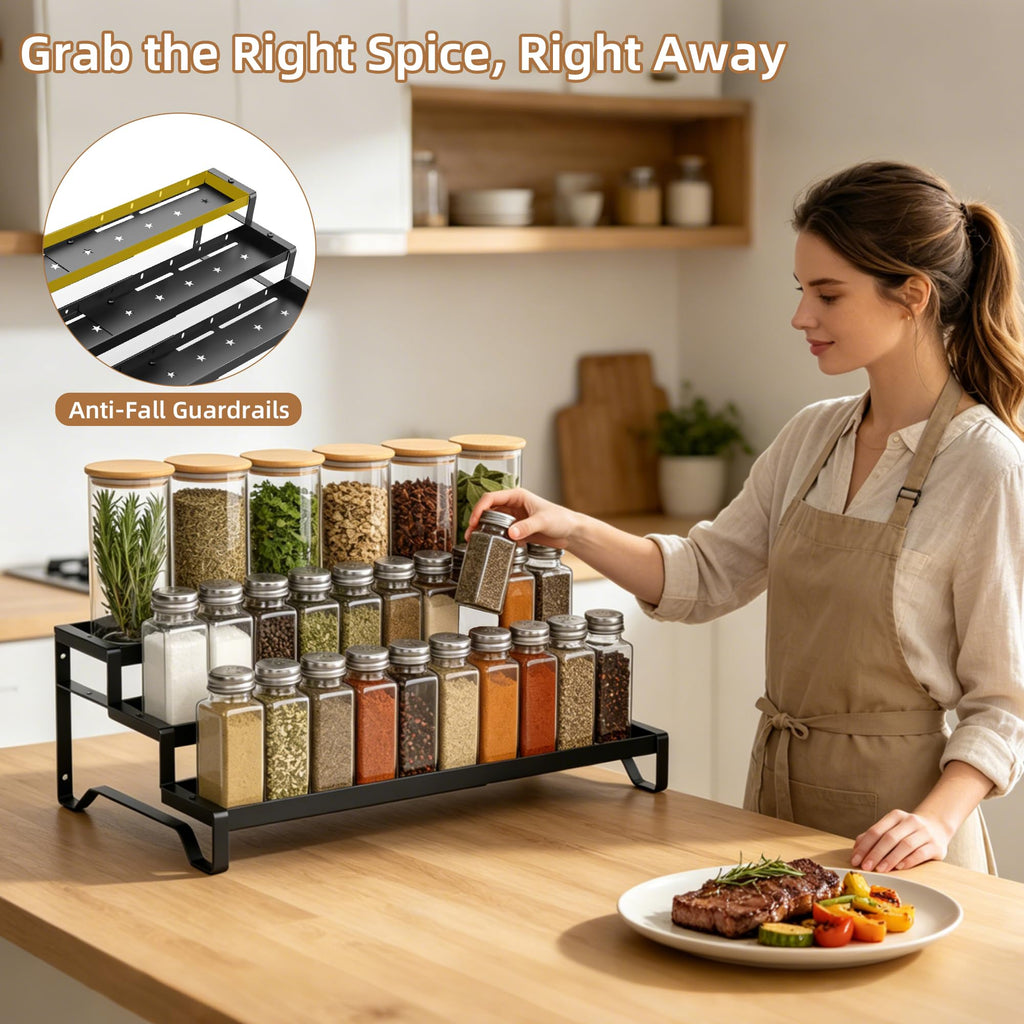 Expandable Spice Rack Organizer for Cabinet 3 Tier Black 1Pack