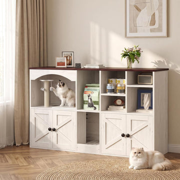 Cat Litter Box Enclosure for 2 Cats, Hidden Cat Cabinet with Storage