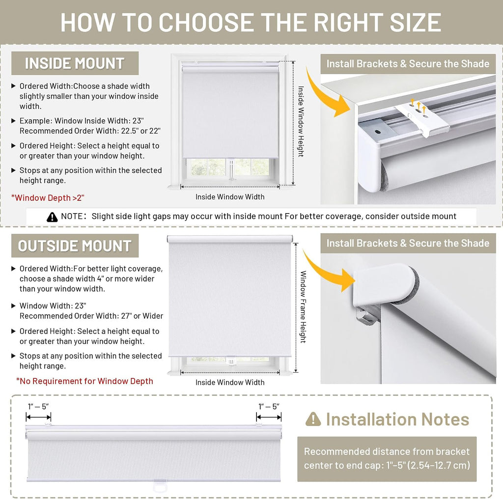 Blackout Cordless Roller Shades Blinds, White | Blackout Fabric UV Thermal Insulated,Spring System For Windows