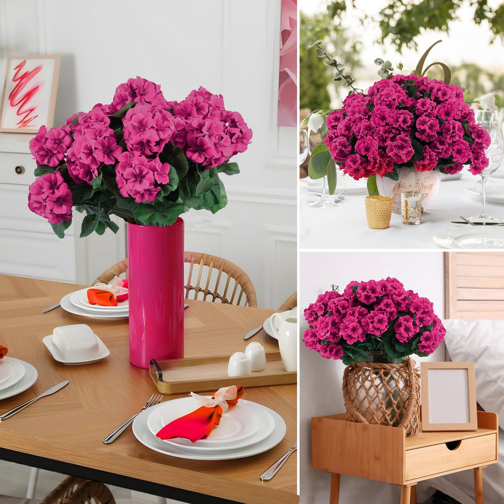 12 Pcs Artificial Geranium Flowers for Outdoors Geranium Silk Flowers Outdoor UV Resistant Garden Plants Faux Flowers