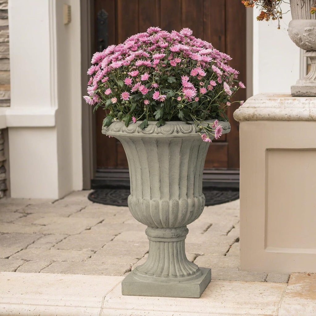 Antique Green Italian Urn Planter, 26" Tall Large Urn Planter Outdoor for Garden Décor, Pedestal Planters for