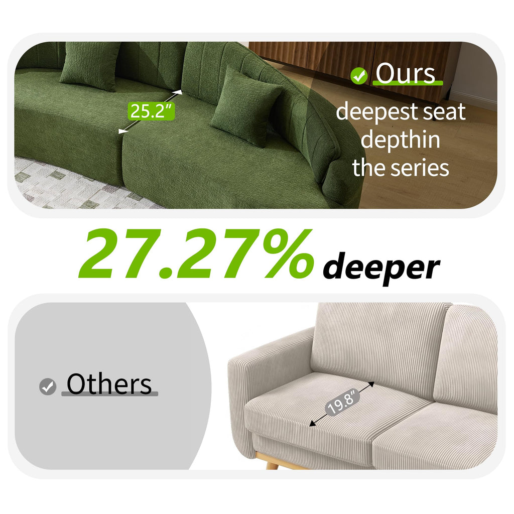 108"Curved Sectional Sofa, Deep Seat Green Couch with 2 High Back