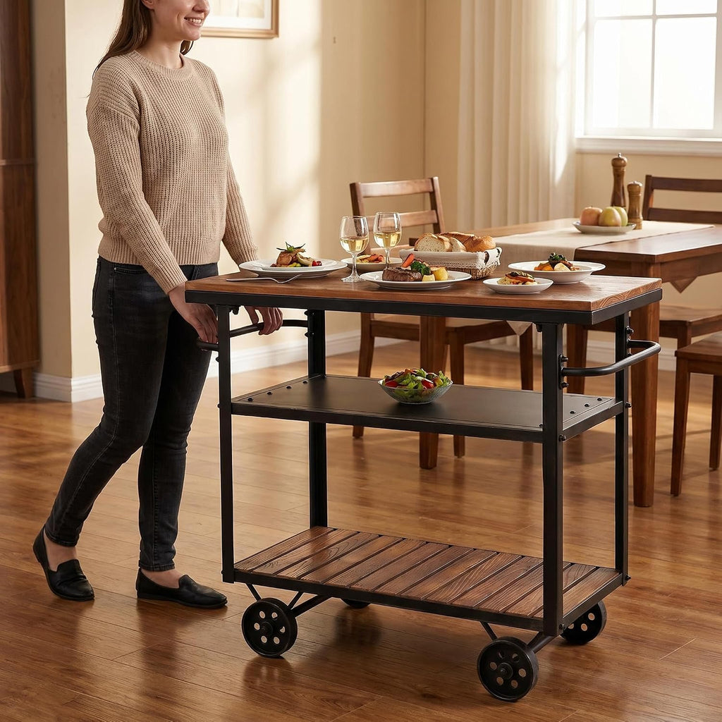 Industrial 3 Tier Rolling Utility Storage Cart Wine Beverage, Metal Wine Rack with Wheels Kitchen Bar Dining Room Tea