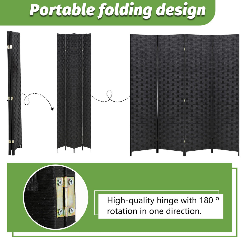 4-Panel Folding Room Divider | 6ft, Coal Black | Light & Portable