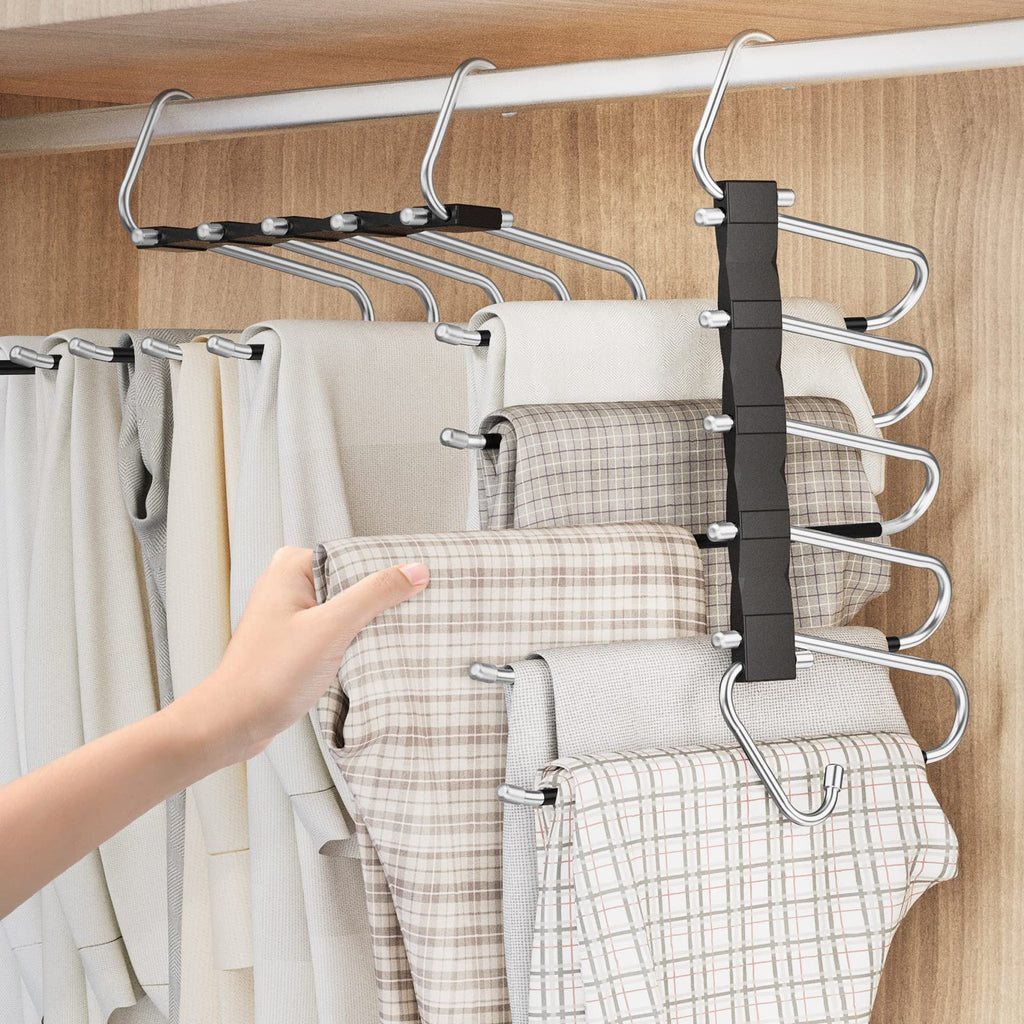 3 Pack Pants Hangers Space Saving, Anti-Slip Multi-Functional Pants Rack, Thickened Stainless Steel Tube with 15