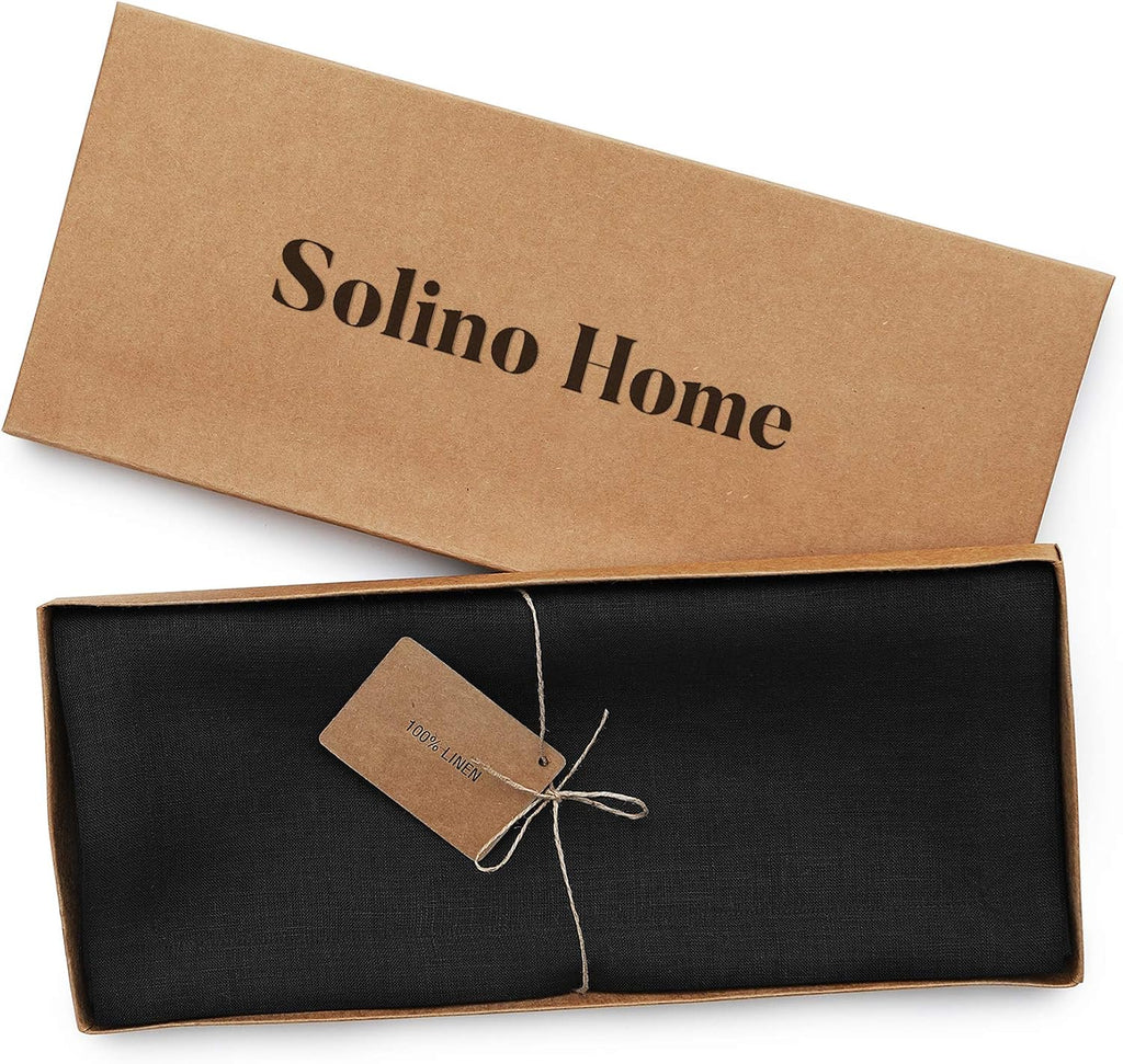 100% Pure Linen Dining Table Runner Black, Fete 14 x 108 in | Table Runners for dining, hallway and console table