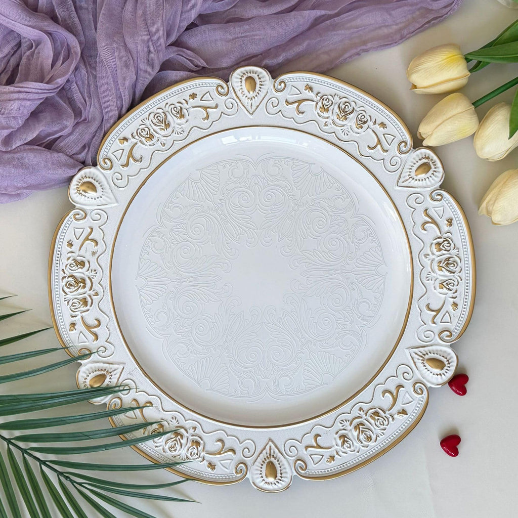 13" Green Charger Plates Set of 6 Floral Embossed Chargers for Dinner Plates, Round Server Ware Charger Plates for